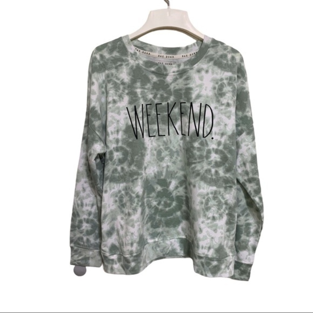 RAE DUNN “Weekend” Sweatshirt Green Tie Dye NWT S